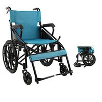 WenFei shop Aluminum Lightweight Wheelchair with Hand Brakes and Swing Away Footrests,Suitable for Elderly and Handicapped Folding Scooter,Blue,16" Seat Width