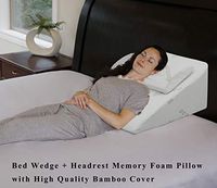 InteVision Foam Bed Wedge Pillow (25" x 24" x 12") & Headrest Pillow in ONE Package - 2" Memory Foam Top - Helps Relief for Acid Reflux, Post Surgery, Snoring, and Back Pain