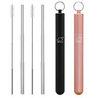 Dakoufish 2 Pack 10.5 Inch Reusable Metal Straws Collapsible Stainless Steel Drinking Straw Portable Telescopic Travel Straw with Case & Cleaning Brush（10.5inch，Black+Rose Gold）