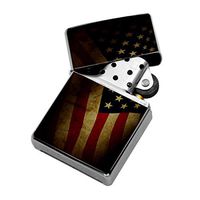 American Flag - Windproof Flip-Top Refillable Silver Lighter with tin Gift Box