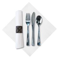 Hoffmaster 119979 FashnPoint CaterWrap Pre-Rolled Dinner Napkin and Heavyweight Cutlery, Crescent, White/Metallic (Case of 100)