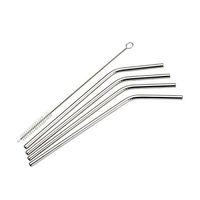 Winco SSTW-8C Stainless Steel Curved Drinking Straw, 4 Pieces with Cleaning Brush