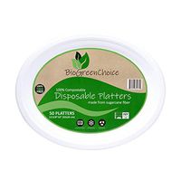BioGreenChoice 12 5/8in. x 10 in. Compostable Fiber-Molded Bagasse/Natural Sugarcane Disposable Platter – Microwave Safe, Biodegradable & Compostable Platter (50 Count)