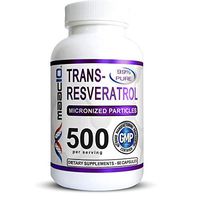 MAAC10 - Trans Resveratrol 500mg Supplement (Micronized Pharmaceutical Grade 99% Pure Trans-Resveratrol Extract + BioPerine for Superior Absorption) (2X 250mg Capsules 60ct)