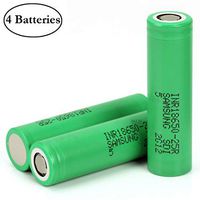 M&A BD 4 Pack of Green-25R, 2500mAh, 20A, Rechargeable, Replacement for Flat Top, 18mm by 65mm Battery, for LED Flashlight