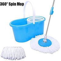 XSJK 360° Spin Mop with Bucket & Dual Mop Heads Microfiber Mop, Cleaning Squeeze Hand Free Floor Mop,Stainless Steel Handle