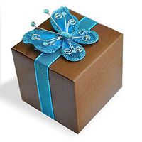 Embossed Rose Print Brown Favor Boxes with Blue Gem Butterfly Ribbon Gift Boxes 20 Pack