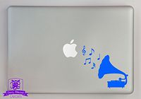 Overly Attached Decals Phonograph with Music Notes Vinyl Decal Sized to Fit A 11" Laptop - Sky Blue
