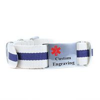 My Identity Doctor - Sports Medical ID Bracelet with Custom Engraving - Soft Nylon - Cream and Navy Blue