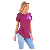 Kiyotoo Women's Leopard Print Color Block Tunic Round Neck Short Sleeve Shirts Splice Causal Blouses Tops Summer Tops Hot Pink