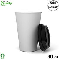 10oz White Paper Coffee Cups with Black Lids - (500 Count) by EcoQuality - Disposable Paper Coffee Cups - Hot Drink, Tea, Coffee, Cappuccino, Hot Chocolate, Chai, Chai Latte, Office,Travel