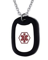 PJ Jewelry Personalized Engraved Emergency Medical Alert Pendant Stainless Steel Military Dog Tag Necklace for Men