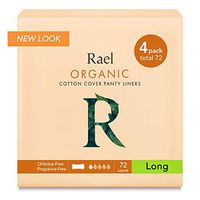 Rael Certified Organic Cotton, Unscented, Natural Daily Panty-Liners, Long, Pack of 4 (72 Count)