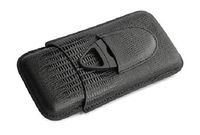 Katzs® Leather Embossed 3 Tube Cigar Case Holder with Cutter Set (Black Lizard)