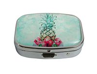 LCTCKP Custom Fashion Square Glass Silver Pill Case Decorative Metal Western Medicine Tablet Container Box (Pineapple and Flowers)