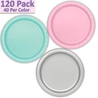 120 Paper Dessert Plates (7") - Light Pink, Mint, Silver - 40 Per Color, 3 Colors - Great Assortment for Birthday Parties, Weddings, Holidays, Baby Shower, Celebrations, and more