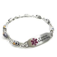 My Identity Doctor - Medical Alert Bracelet for Women with Engraving - 5mm Steel, Glass - Purple - Wrist Size 7.5 Inch
