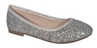 Silver Metallic Elegant Sparkle Wedding Dress Shoe for Girl Wide Comfortable Prime Glitter Cute Zapatos Bonitos para Ninas Youth Kid Girl Flat Slip On (Size 9, Silver)