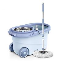 Household Spin Mop And Mop Bucket With Wheel, Stainless Steel Drying Basket And Microfiber Mop, Easy To Clean (color : Blue, Size : 3 mop heads)