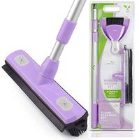 Anoda Rubber Broom Pet Hair Carpet Rake & 59 inch Telescoping Handle- Floor squeegee push broom and dustpan set for dog hair clean up. The microfiber cleaning cloth attaches to the kitchen broom.