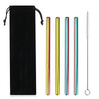 4 Pcs Stainless Steel Rainbow Straws by Payanwin,Reusable Wide Straws 4 Extra Wide Smoothie Straws for Bubble Tea/Juice/Thick Milkshakes Big Straws Smoothies Reusable with Cleaning Brushes