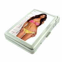 Fiji Pin Up Girls D1 Paradise Beach Cigarette Case Lighter Smoking King Size Cigarettes Silver Metal Wallet 4" X 2.75" RFID Protection