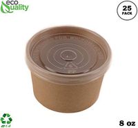 [25 Pack] 8 oz Disposable Kraft Paper Soup Containers with Plastic LIDS - Half Pint Ice Cream Containers, Frozen Yogurt Cups, Restaurant, Microwavable, Take Out, Food Storage, Recyclable
