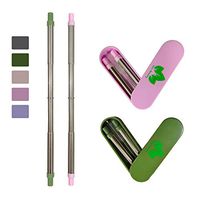 Reusable Telescopic Stainless Steel Straw | (2-Pack) Collapsible Metal Straws With Case, Cleaning Brush | Portable Straw, FDA Approved, Dishwasher Safe | Great for Travel, Office, Home (Green, Pink)