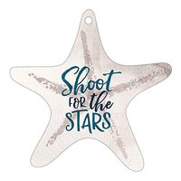 P. Graham Dunn Shoot for The Stars Nautical White 3 x 3 Wood Hanging Gift Wrap Tag Charms Set of 5