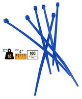 BuyCableTies 4" Miniature Style Indoor Cable Ties - 18 lb Rated - Made in USA - Blue - 100 per bag