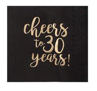 Luncheon Napkins - 50-Pack 30th Birthday Cheers to 30 Years Disposable Paper Napkins, 3-Ply, Black with Gold Foil, Party Decoration Supplies, Folded 6.5 x 6.5 Inches