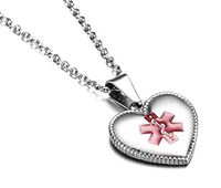 JF.JEWELRY Stainless Steel Heart-Shaped Medical Alert ID Necklace for Women Custom Engraving, 20-24 inches-Silver (Silver-3, 24)