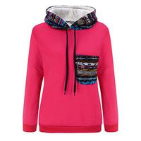 HNTDG Women's Casual Solid Color Long-Sleeved Printed Stitching Hooded Plus Velvet Sweatshirt Hot Pink