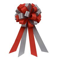 Red and Silver Pull Bows - 8" Wide, Set of 6, Wedding Pew Bows, Valentine's Day, Christmas, Anniversary, Birthday, School Dance, Fundraiser, Birthday, Party Decoration, Gift Basket, Office, Classroom