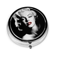 Marilyn Monroe Round Pill Box，Portable Pill Boxes and Organizer Silver Pill Case，with 3 Plastic Insert for Pocket Purse Travel Pills Box Medicine Storage Container
