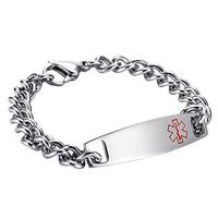 HooAMI Stainless Steel Silver Medical Alert ID Bracelet for Women, Free Engraving