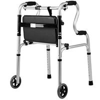Lyqqqq Folding Walker with Wheels, Height Adjustable, with Soft Seat, Elderly Walker