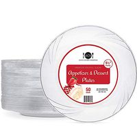 Disposable Clear Plastic Plates - 50 Pack - 6.5” Round Dessert and Appetizer Size - Premium Quality Hard and Elegant Party Goods - For Parties and Everyday Use - Aya’s Cutlery Kingdom