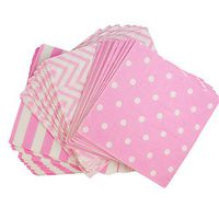 Anyneo Party Napkins - Striped Chevron Polka Dot Paper Beverage Napkins, Fuchsia Cocktail Napkins 60-Count,13" x 13"