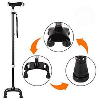 ZWH-Walking Cane Crutch Pivoting Quad Base Cane Telescopic Secure Multifunction Walking Cane with LED Flashligh Adjustable Lightweight Height Walking Stick Anti-Slip Wear-Resistant78-101CM