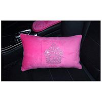 Siyibb 1 Pc Car Seat Lumbar Back Support Cushion with Crystal Crown Decor - Pink
