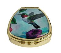 XUTAI Custom Personalized Fan Shape Stainless Steel Gold Glass Travel Pill Case Vitamin Decoration Box (Hummingbird Greeting)