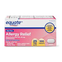Equate Dye Free Allergy Relief Tablets, Diphenhydramine HCI, 25 mg, 100 Count