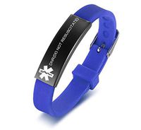 VNOX Blue Silicone Rubber Stainless Steel Medical Alert DNR Adjustable Bracelet for Girl Boy,5.5"-7.5"