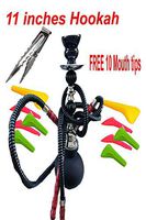 11" Premium 2 Hose Hookah - Pumpkin Hookah Glass Vase - with 10 mouth tips, and tonge (Black style 1)