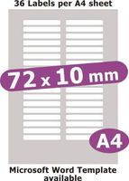 Minilabel 72X10mm , 180 Labels , Matt Paper , 5 A4 Sheets , Laser Copier Inkjet Stickers