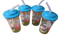 Peppa Pig 16 ounce Sports Drink Cup With Attached Straw. Lid - 4 Pack