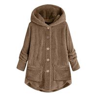 ✷ HebeTop ✷ Women Fuzzy Fleece Jacket Button Open Front Hooded Cardigan Coat Outwear Pockets Khaki
