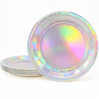 Just Artifacts 7in Iridescent Decorative Round Paper Plates (24pcs) - Tableware for Birthday Parties, Baby Showers, Grad Parties, Weddings, and Life Celebrations!