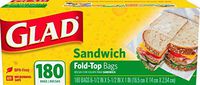 Glad 60771 Fold-Top Sandwich Bags, 6 1/2 x 5 1/2, Clear, 180 per Box, 12 Pack